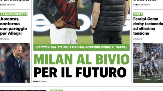 Il QS titola: "Milan al bivio per il futuro". Pioli rischia, potrebbe finire al Napoli