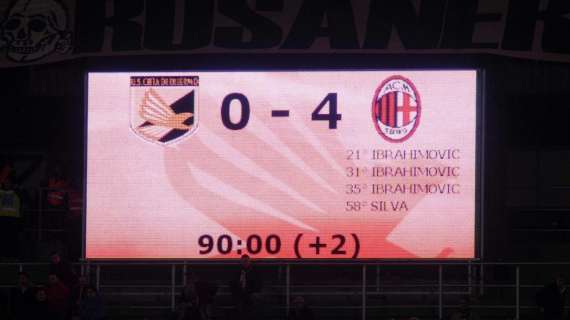 LIVE MN - Palermo-Milan (0-4): il Milan stravince al Barbera con un Ibra stratosferico