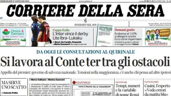 Il CorSera sulla Coppa Italia: "L'Inter vince il derby. Lite Ibra-Lukaku"