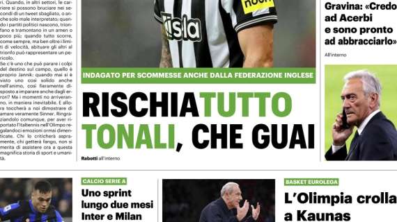 Il QS titola sull'ex Milan: "Rischiatutto: Tonali, che guai"