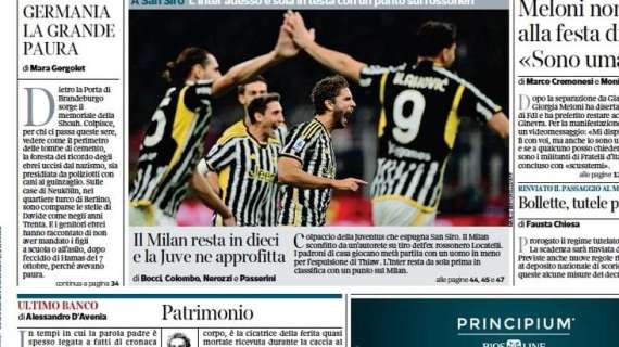 CorSera: "Il Milan resta in 10 e la Juve ne approfitta"