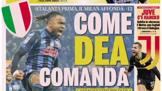 L'apertura della Gazzetta: "Come Dea comanda. Il Milan affonda: -12"