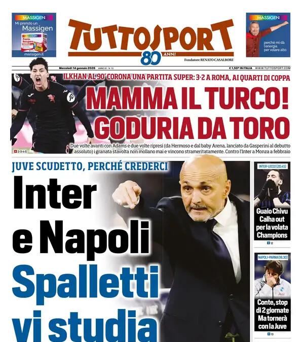 Tuttosport in prima pagina: "Allegri perde già Fullkrug: frattura al piede"