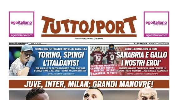 Tuttosport in prima pagina: "Juve, Inter e Milan grandi manovre: Zakaria, Brozovic, Pioli"