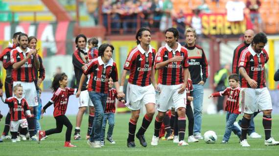 13 maggio 2012: contro il Novara, l'ultima in rossonero di Gattuso, Seedorf, Nesta e Inzaghi