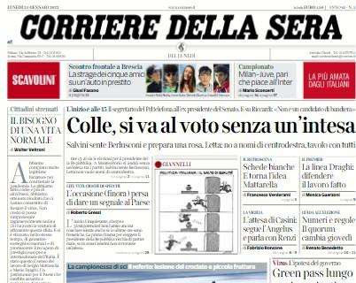Il CorSera in apertura: "Milan-Juve, pari che piace all'Inter"