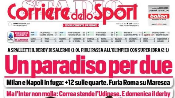 Napoli-Milan, Corriere dello Sport: "Un paradiso per due"