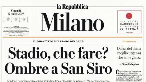 La Repubblica (ed. Milano) su Inter e Milan: "Ombre a San Siro"