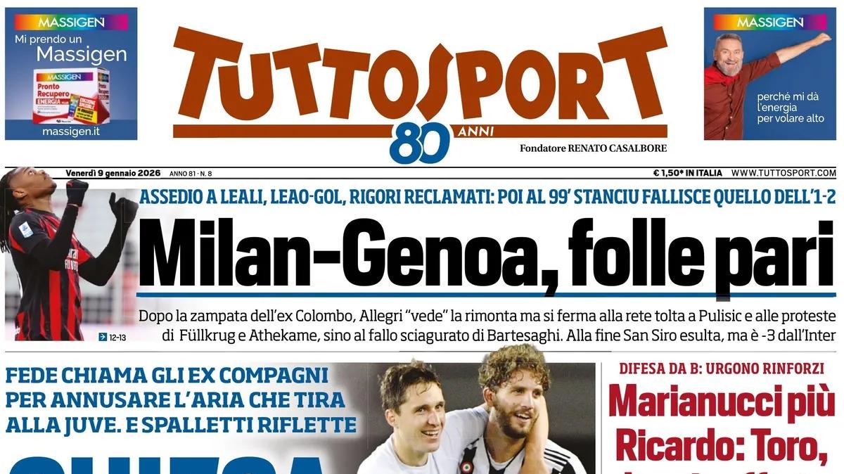 Tuttosport in prima pagina: "Milan-Genoa, folle pari"