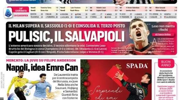 Il Milan vince, fischi a Leao. Le prime pagine dei principali quotidiani sportivi