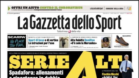 La Gazzetta dello Sport in prima pagina: "Serie Alt"