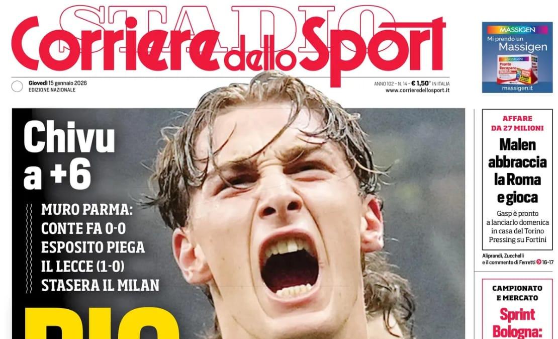 L'inter allunga. Il CorSport in prima pagina sul Milan: "Max a Como per il -3"