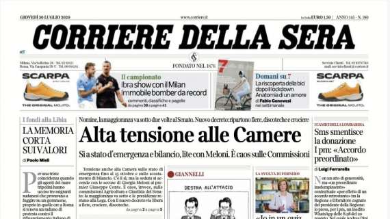 Corriere della Sera in prima pagina: "Ibra show con il Milan"