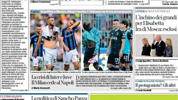 CorSera: "La crisi di Inter e Juve. Il Milan cede al Napoli"