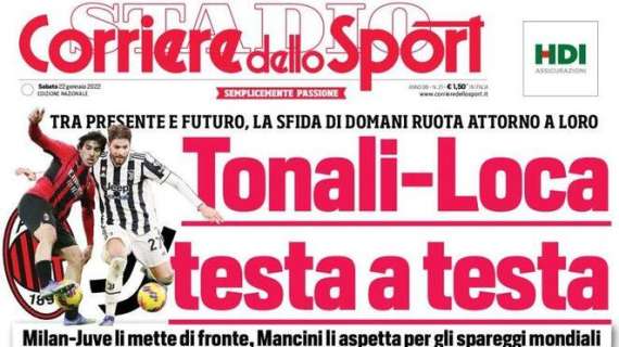 Milan-Juve, Corriere dello Sport: "Tonali-Loca, testa a testa"