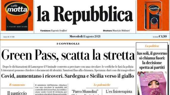 Repubblica in prima pagina: "Milan, manca un metro allo scudetto"