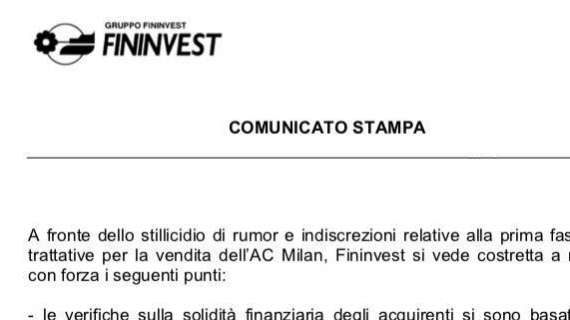 MN - Cessione Milan, Fininvest accoglie con soddisfazione quanto comunicato dalla Rossoneri Lux sul closing