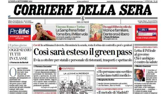 CorSera: "La Sampdoria frena l'Inter. Torna Ibrahimovic, il Milan vola"