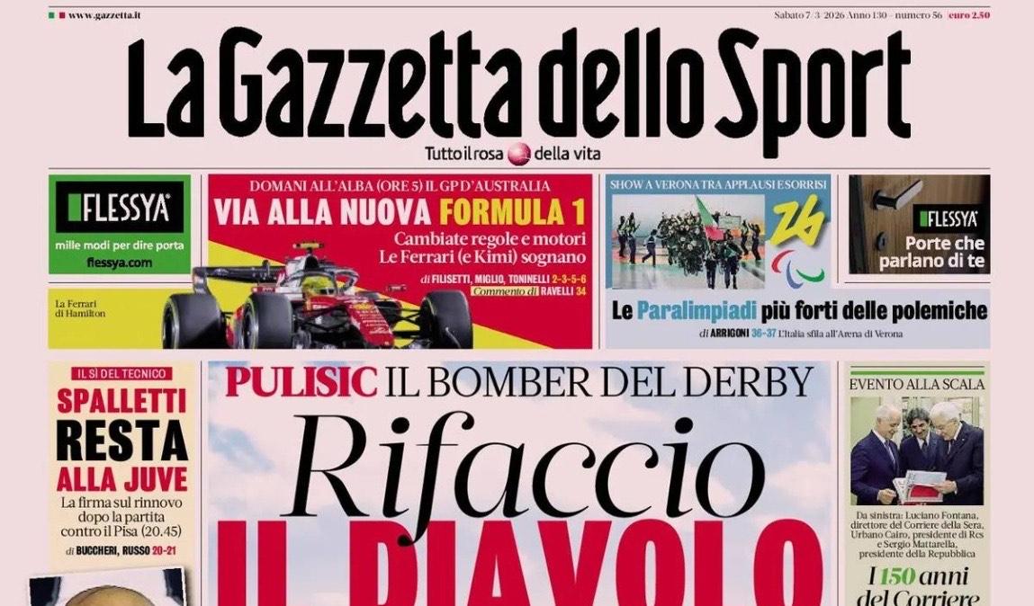 L'apertura della Gazzetta: "Rifaccio il Diavolo. Pulisic, il bomber del derby"