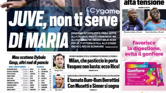 Tuttosport titola: “Milan, che pasticcio in porta: Vasquez non basta, ecco Rico!”