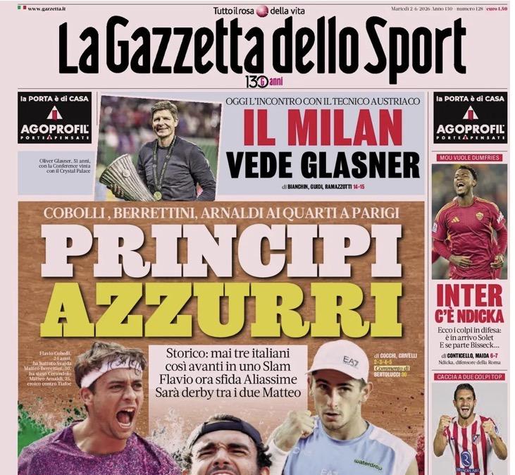 La Gazzetta in apertura: "Il Milan vede Glasner. Oggi l'incontro con il tecnico austriaco"