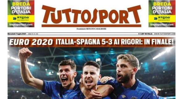 Tuttosport in apertura: "Che leoni!". L'Italia supera ai rigori la Spagna ed è in finale