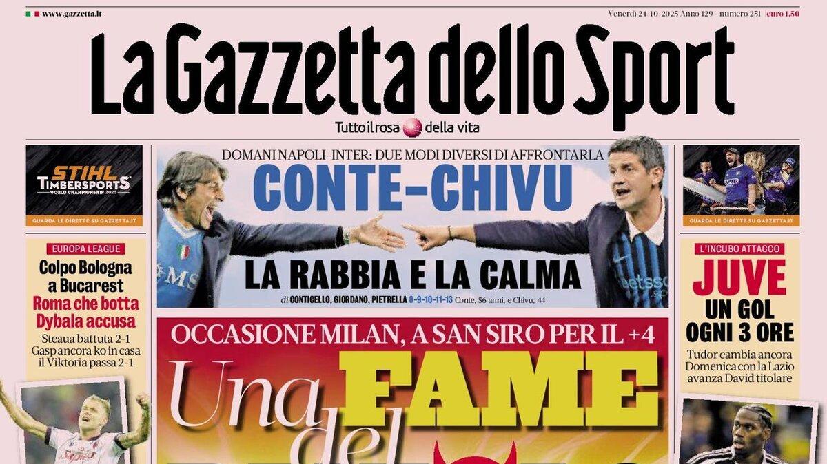L’apertura della Gazzetta: “Una fame del Diavolo. Occasione Milan, a San Siro per il +4”