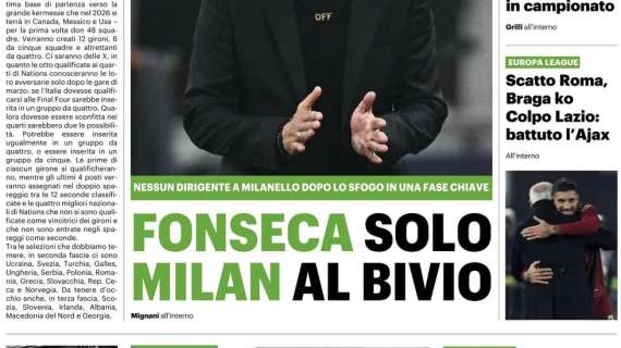 Il QS titola: "Fonseca solo, Milan al bivio"