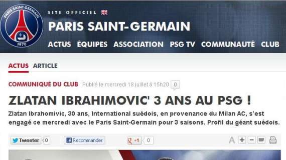 UFFICIALE: Ibrahimovic è del PSG