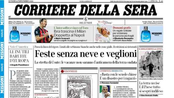 Il CorSera in prima pagina: "Ibra trascina il Milan, doppietta al Napoli"