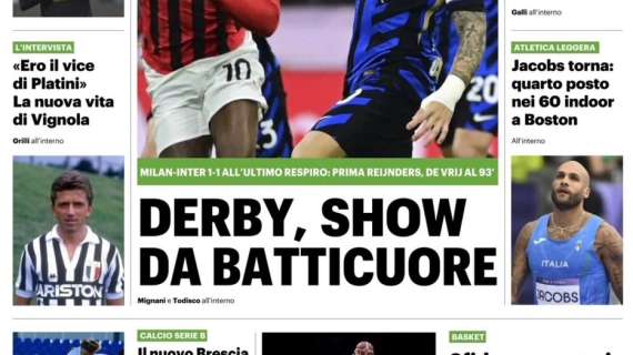 Milan-Inter finisce in parità, il QS titola: "Derby, show da batticuore"