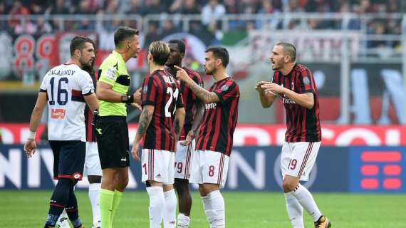 Milan-Genoa, fine primo tempo: buona frazione dei rossoneri, follia Bonucci 