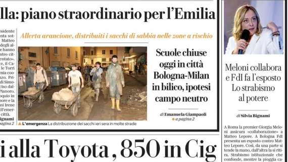 La Repubblica su Bologna-Milan: "Match in bilico, ipotesi campo neutro"