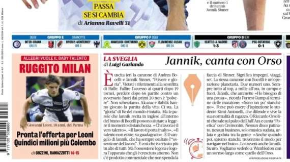 La Gazzetta in prima pagina: "Ruggito Milan. Pronta l'offerta per Leoni: quindici milioni più Colombo"