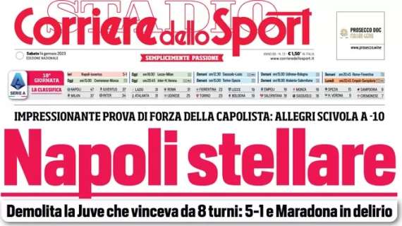 Il Napoli allunga, il CorSport apre così: "Milan e Inter provano a tenere il passo"