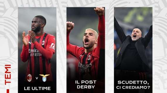 LIVE MN - Tutto sul post derby. Milan-Lazio: Tomori in campo? Ne parliamo in diretta dalle 19