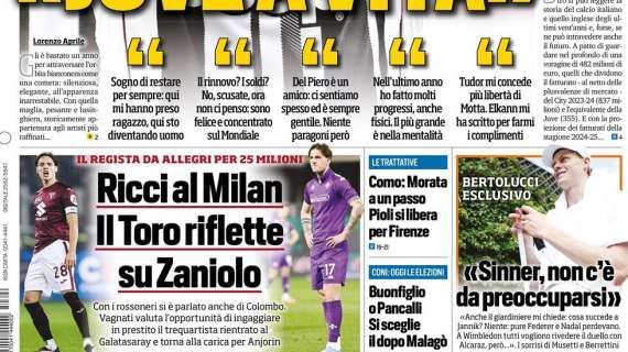 Tuttosport titola: "Ricci al Milan. ll regista da Allegri per 25 milioni"