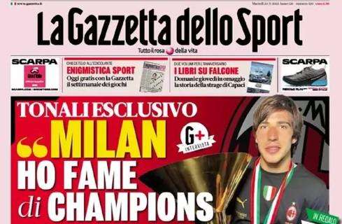 L'apertura della Gazzetta, parla Tonali: "Milan, ho fame di Champions"