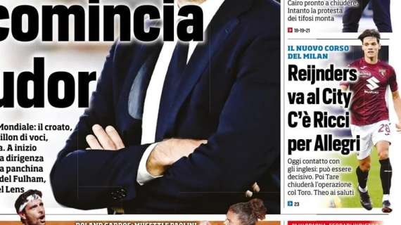 Tuttosport in prima pagina sul Milan: "Reijnders va al City. C'è Ricci per Allegri"