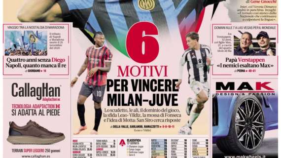 La Gazzetta in apertura: "6 motivi per vincere Milan-Juve"