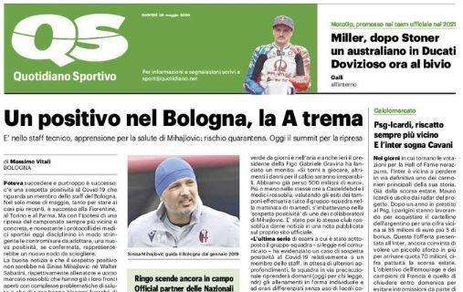 L'apertura del QS: "Un positivo nel Bologna, la A trema"