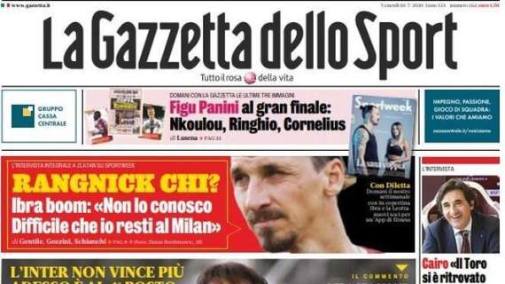 La Gazzetta in apertura: "Ibra boom: 'Non conosco Rangnick. Difficile che resti al Milan'"