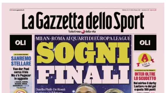 Milan-Roma ai quarti di Europa League. L'apertura della Gazzetta: "Sogni finali"