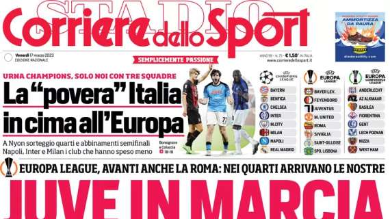 La prima pagina del CorSport: "La "povera" Italia in cima all'Europa"