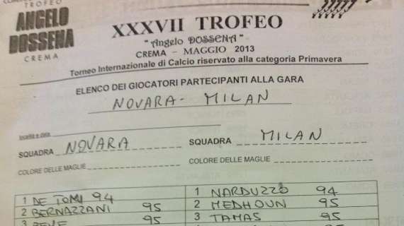 Trofeo Dossena - Le formazioni ufficiali di Novara-Milan