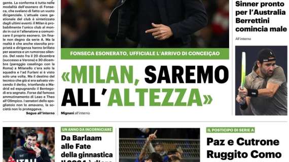 Conceiçao nuovo tecnico rossonero, il QS titola: "Milan, saremo all'altezza"