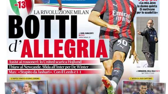 L'apertura della Gazzetta sulla rivoluzione del Milan: "Botti d'allegria"