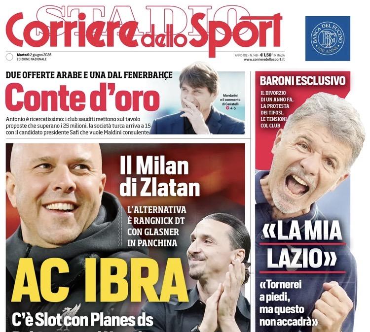 Il CorSport in prima pagina: "AC Ibra. Il Milan di Zlatan: c'è Slot con Planes ds"