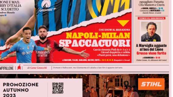 La Gazzetta in apertura: "Napoli-Milan spaccacuori"