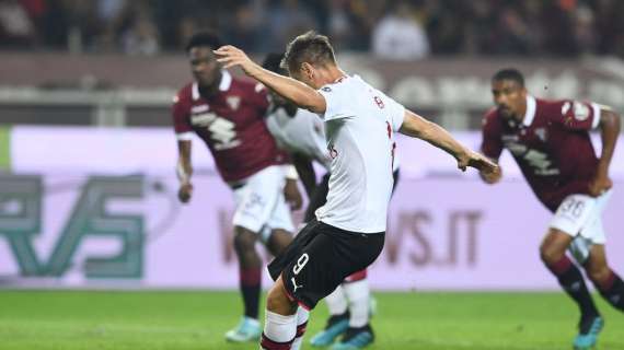 Torino-Milan 0-1 al primo tempo: Piatek su rigore, bene i rossoneri